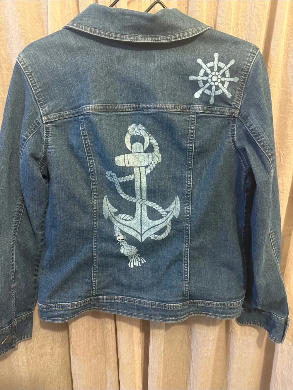 croft & barrow Dark Blue Denim Jacket with Light Blue Anchor Graphic